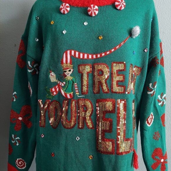 Holiday Time Treat Your Elf Ugly Christmas Sweater Medium - Picture 3 of 9